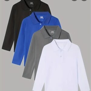 Kids Long Sleeve Polo Shirt - Black, Royal Blue, Gray, White